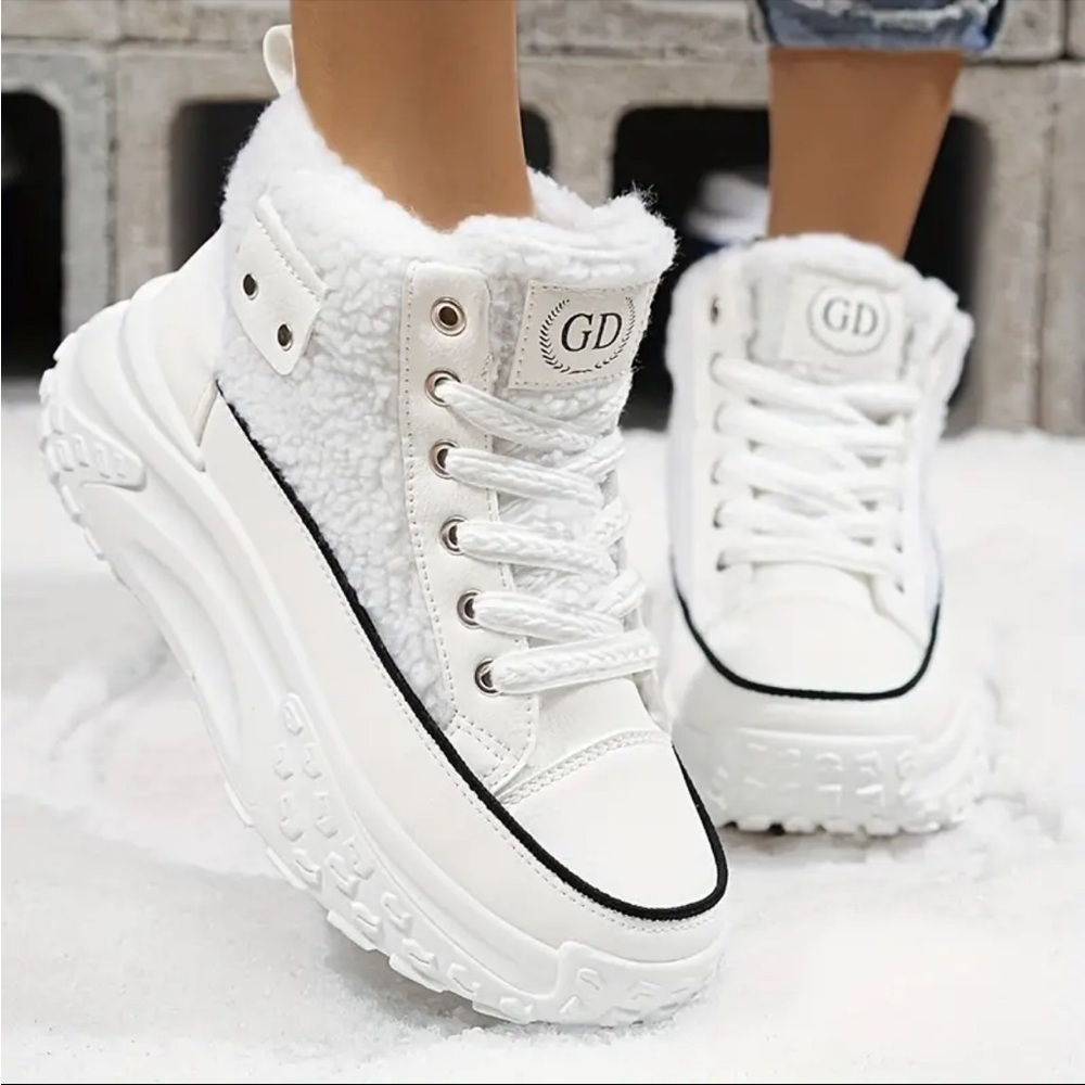 Women's White Fur-Lined Sneakers